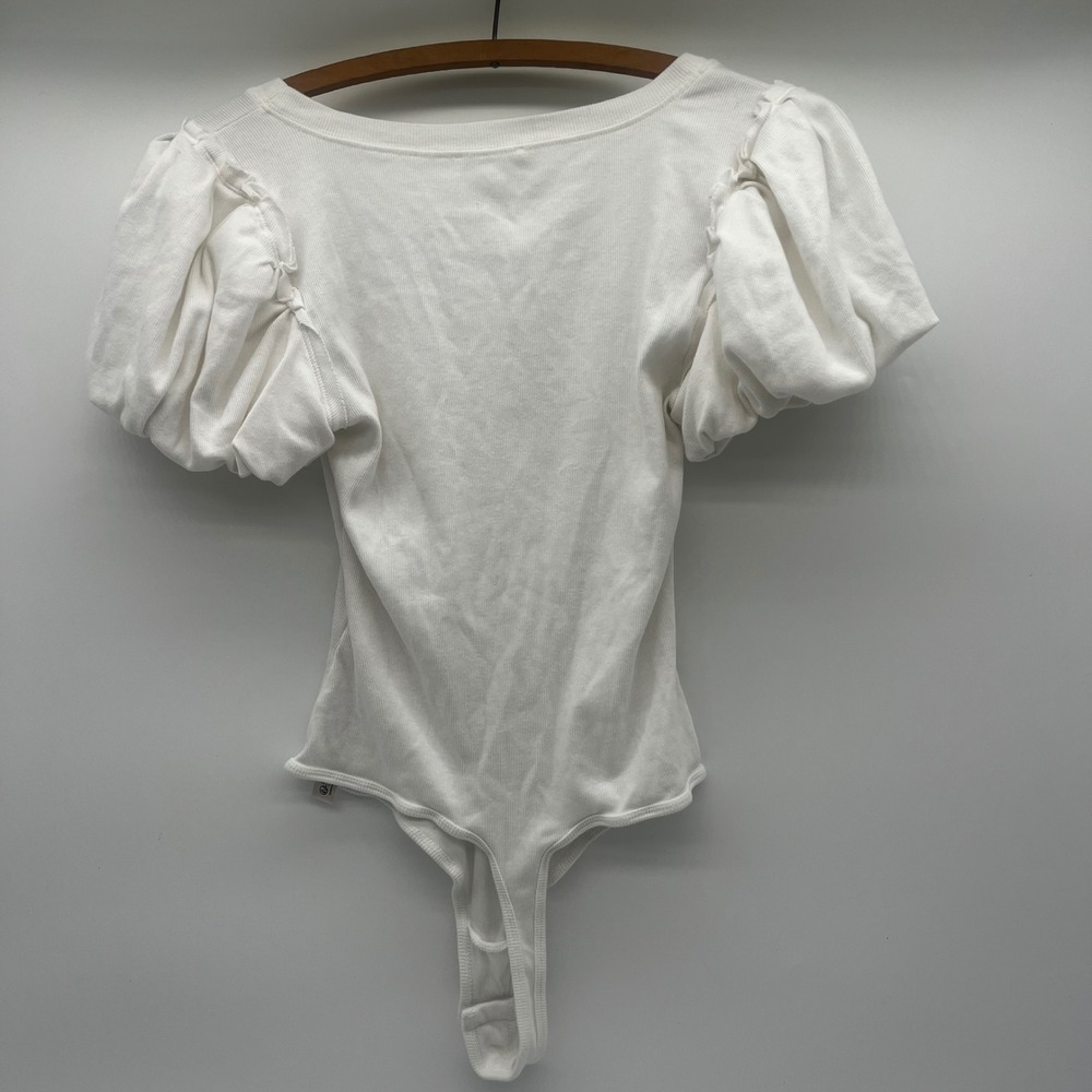 Intimately Free People White Ribbed Puff Sleeve Square Neck Bodysuit OB1892222 M - Picture 2 of 8